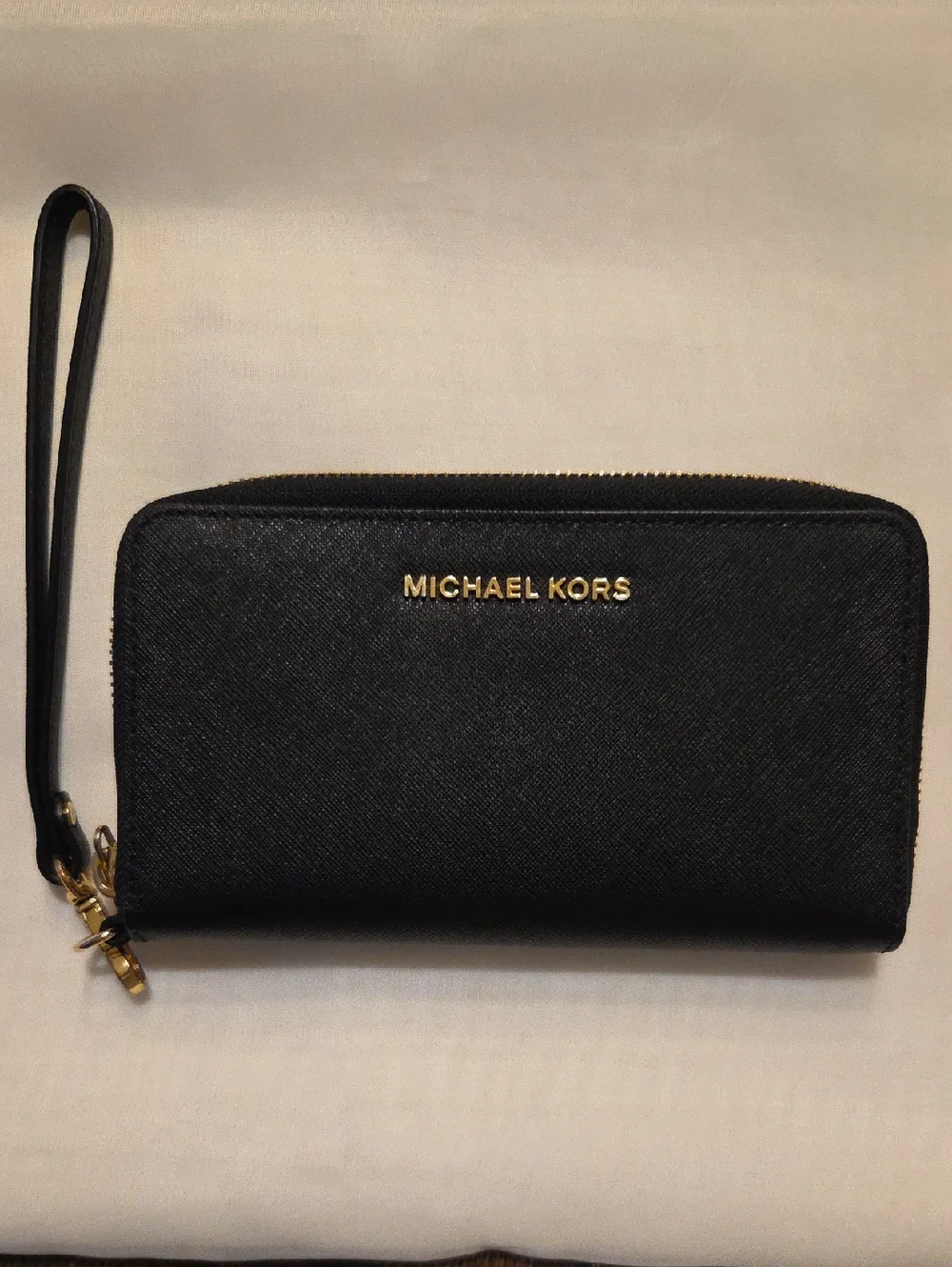 Michael Kors Black Zip-Around‎ Wristlet with Gold Hardware